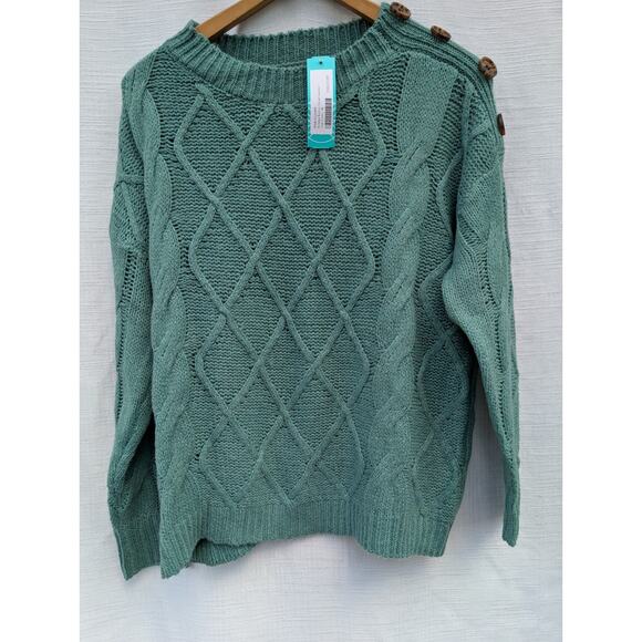Pink Clover Women's Antalya Button Detail Cable Knit Sweater Sz M Teal Green - Picture 1 of 10